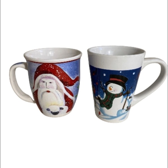 Christmas Mugs Lot Of 2 Coffee Hot Chocolate Cups Lovett Snowman, Santa ceramic - Picture 1 of 13